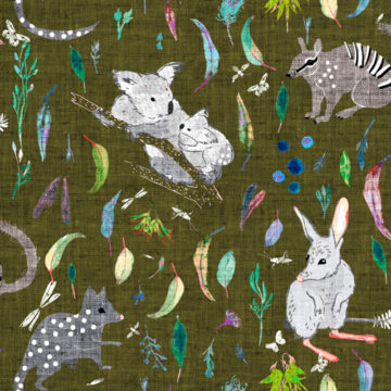 Custom Fabric 'Marsupials Olive' by Esther Fallon Lau 