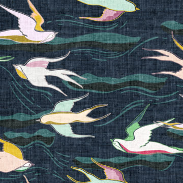 Custom Fabric 'Where Bluebirds Fly Navy' by Esther Fallon Lau 