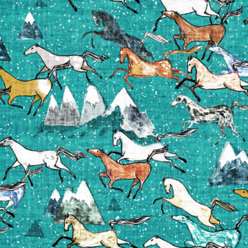 Custom Fabric 'Wild Bush Horses Teal' by Esther Fallon Lau 