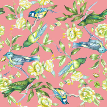 Custom Fabric 'Bird Song Pink' by Eugenia Tsimiklis