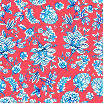 Custom Fabric 'Jacobean Blue Red' by Eugenia Tsimiklis