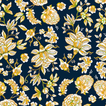 Custom Fabric 'Jacobean Blue Yellow' by Eugenia Tsimiklis