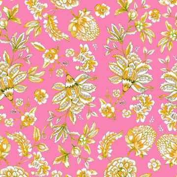 Custom Fabric 'Jacobean Pink Yellow' by Eugenia Tsimiklis
