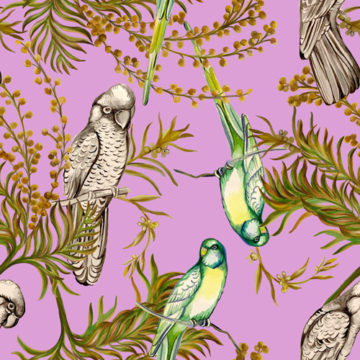 Custom Fabric 'Native Birds Lavender' by Eugenia Tsimiklis