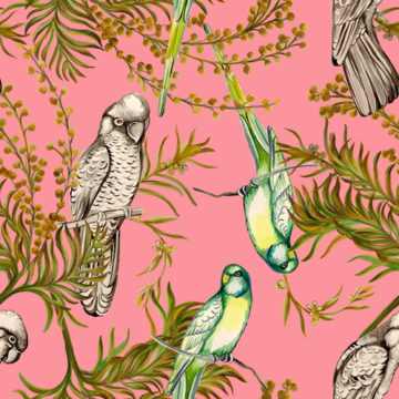 Custom Fabric 'Native Birds Pink' by Eugenia Tsimiklis