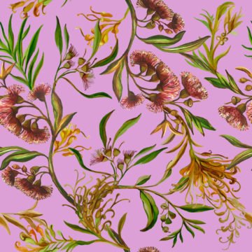 Custom Fabric 'Red Wattle Print Lavender' by Eugenia Tsimiklis