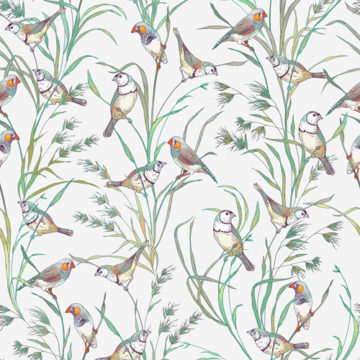 Custom Fabric 'Finches Repeat Neutral' by Eloise Short Design