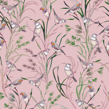 Custom Fabric 'Finches Repeat Pink' by Eloise Short Design