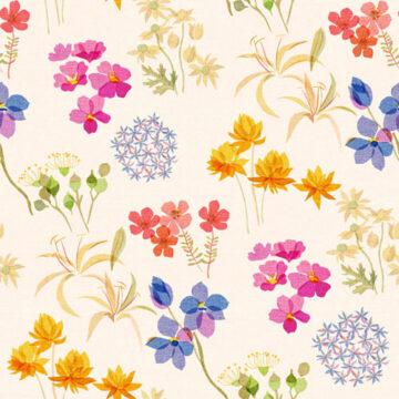 painted meadow flowers arranged in clusters. the artwork has been designed for custom fabric printing