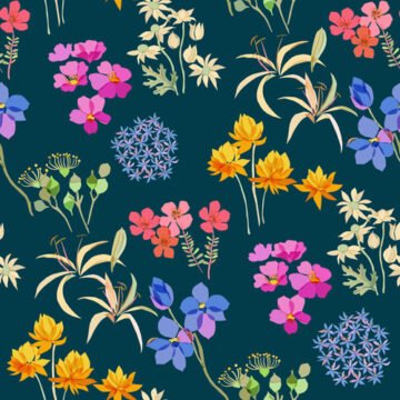 painted meadow flowers arranged in clusters. the artwork has been designed for custom fabric printing