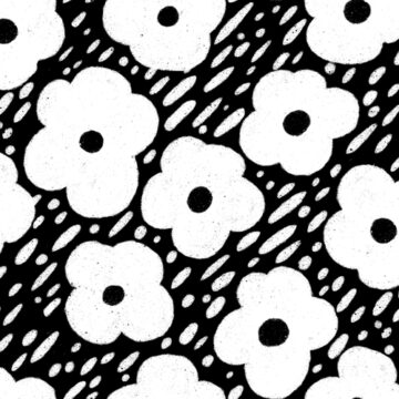 Custom Fabric 'Flower Dash White on Black' by Rachael King