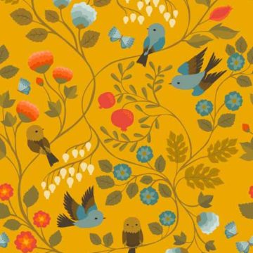 Custom Fabric 'Fruit Birds Chinoiserie Gold' by Cecilia Mok