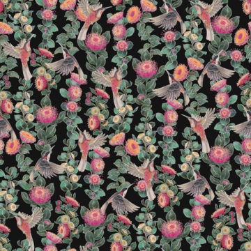 Custom Fabric 'Honeyeaters Pink Black' by Eloise Short Design