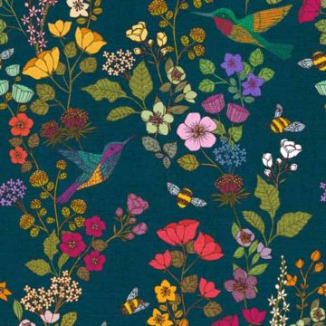 Custom Fabric 'Hummingbirds and Bees Forest' by Cecilia Mok