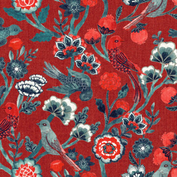 Custom Fabric 'Indian Chintz Red' by Cecilia Mok