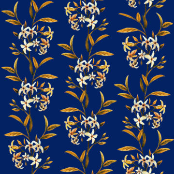 Custom Fabric 'Jasmine Gold in Dark Navy' by Maggie Lam Surface Design