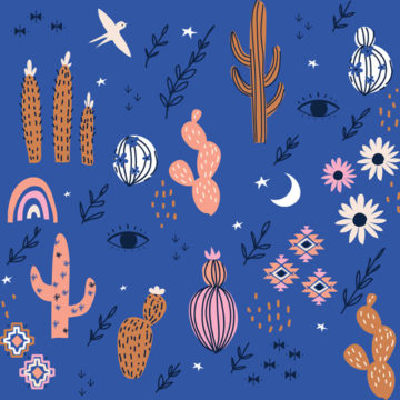 Custom Fabric 'Desert Dreams Magic at Dusk Blue' by Kat Kalindi