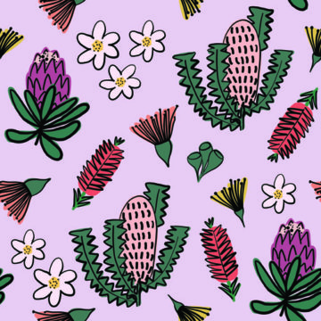 Custom Fabric 'Aussie Natives Lilac' by Indigo Thread