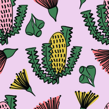 Custom Fabric 'Glowering Gum and Banksia' by Indigo Thread