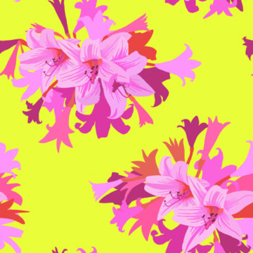 Custom Fabric 'Pink Lilly Flowers Yellow' by Indigo Thread