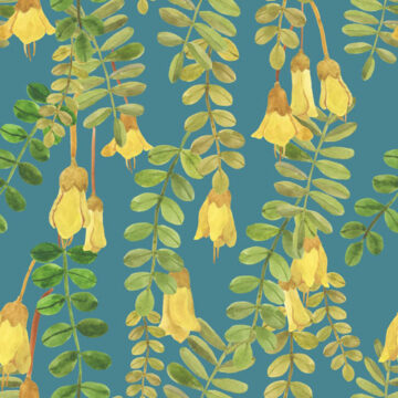 green painted foliage hanging down with yellow flowers on the end. Artwork is ready for custom fabric printing.