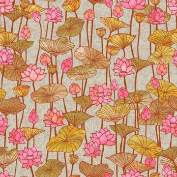 Custom Fabric 'Lotus Flowers Rust' by Cecilia Mok