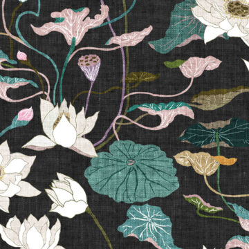 Custom Fabric 'Lotus Reflections Black' by Esther Fallon Lau 