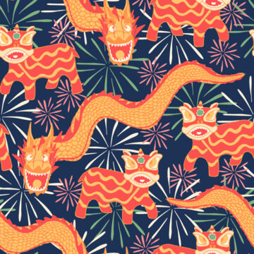 Custom Fabric 'Luna New Year Dragon and Lion' by Indigo Thread