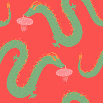 Custom Fabric 'Luna New Year Dragons and Lantern' by Indigo Thread