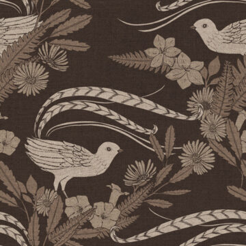 Custom Fabric 'Lyrebird Garden Cocoa' by Cecilia Mok