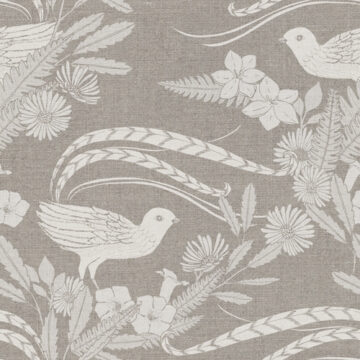 Custom Fabric 'Lyrebird Garden Silver' by Cecilia Mok