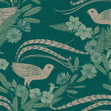 Custom Fabric 'Lyrebird Garden Teal' by Cecilia Mok