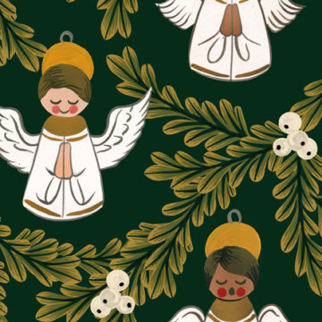 Custom Fabric 'Tree Angels Forest Green' by Megan Isabella