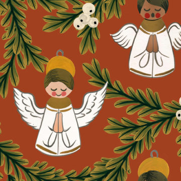 Custom Fabric 'Tree Angels Pine Ginger' by Megan Isabella