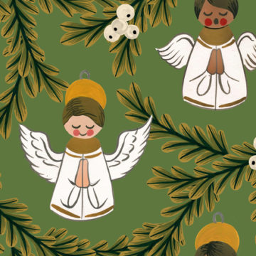 Custom Fabric 'Tree Angels Pine Green' by Megan Isabella