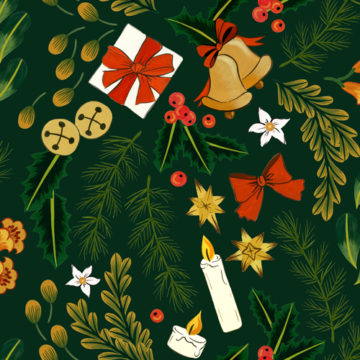 Custom Fabric 'Jingle Bells Forest Green' by Megan Isabella
