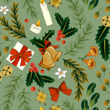 Custom Fabric 'Jingle Bells Sage' by Megan Isabella