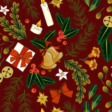 Custom Fabric 'Jingle Bells Wine Red' by Megan Isabella