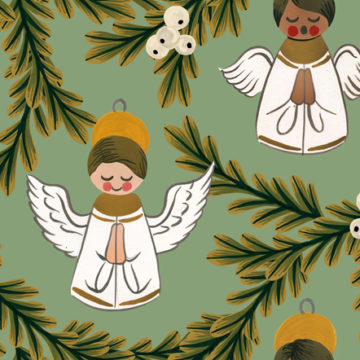 Custom Fabric 'Tree Angels Sage' by Megan Isabella