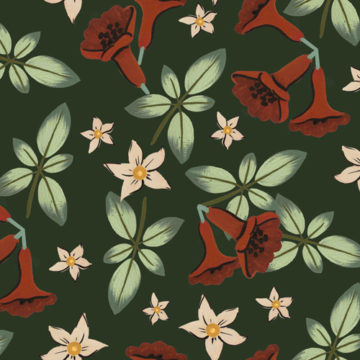 Custom Fabric 'Native Bells Dark Green' by Megan Isabella
