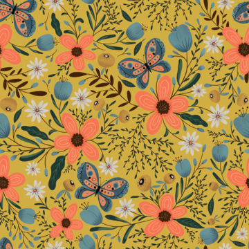 Custom Fabric 'Mustard Butterflies' by Mel Armstrong
