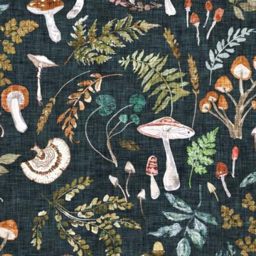 Custom Fabric 'Mushroom Grove Midnight' by Esther Fallon Lau 