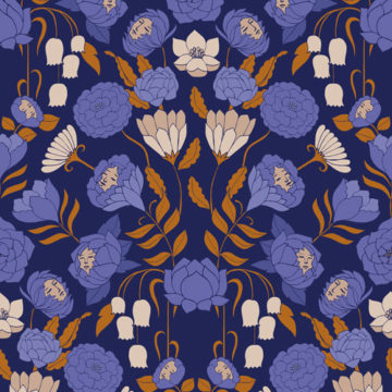 Custom Fabric 'Mystery Garden Periwinkle' by Cecilia Mok