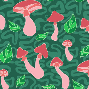 Custom Fabric 'Mushrooms Pattern Pink Green' by Fancy Lady Industries