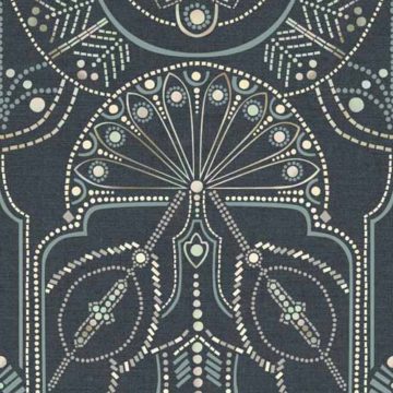 Custom Fabric 'Ornamental Beaded Deco Pewter' by Cecilia Mok