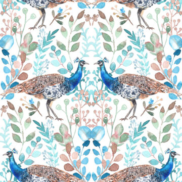 Custom Fabric 'Peacock Damask White' by Rachael King