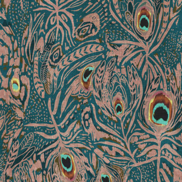 Custom Fabric 'Peacock Dreaming Ikat Teal' by Esther Fallon Lau 
