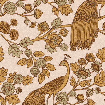 Custom Fabric 'Peacock Garden Gold Linen' by Cecilia Mok