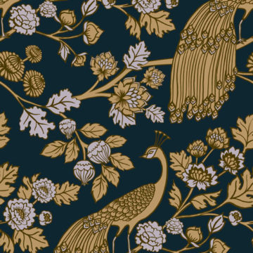 Custom Fabric 'Peacock Garden Midnight Gold' by Cecilia Mok