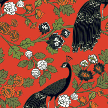 Custom Fabric 'Peacock Garden Red Onyx' by Cecilia Mok